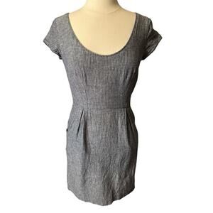 Peruvian Connection Women’s Shima Stripe Dress Size 4 Cotton Linen Blend Blue